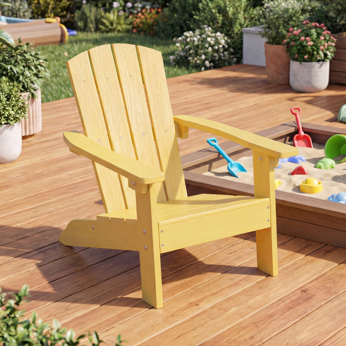 All-Weather HDPE Kid's Adirondack Chair with with High Backrest and Armrests-Yellow