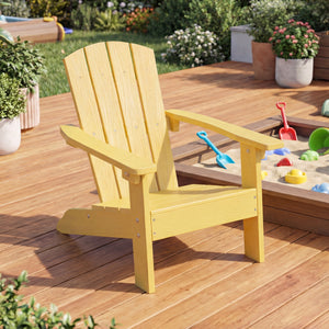 All-Weather HDPE Kid's Adirondack Chair with with High Backrest and Armrests-Yellow