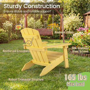 All-Weather HDPE Kid's Adirondack Chair with with High Backrest and Armrests-Yellow