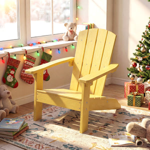 All-Weather HDPE Kid's Adirondack Chair with with High Backrest and Armrests-Yellow