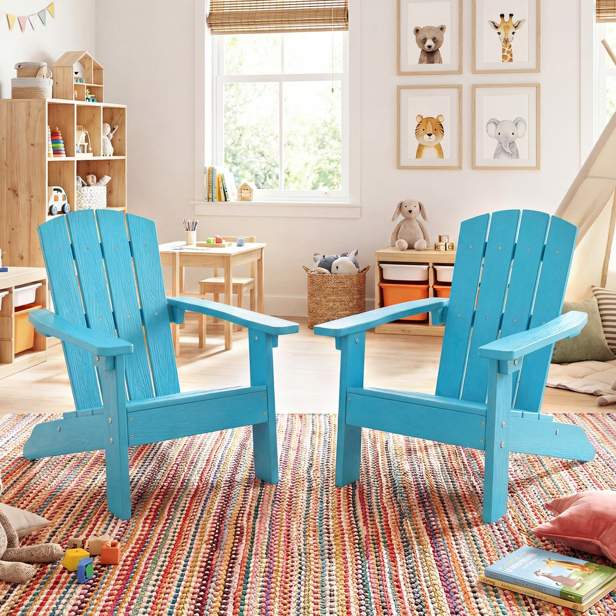 All-Weather HIPS Kid's Adirondack Chair with with High Backrest and Armrests-Turquoise