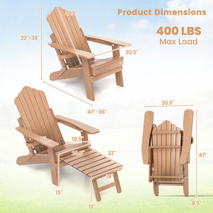 All-Weather HIPS Patio Adirondack Lounge Chair with Retractable Footrest-Coffee