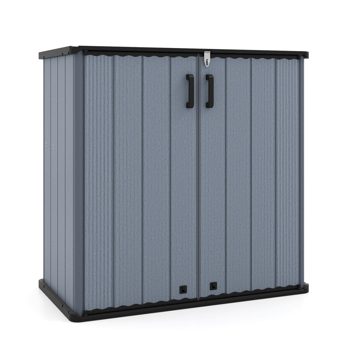 All-Weather Storage Box with Floor and Removable Shelf for Patio and Lawn-Gray