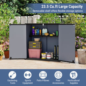 All-Weather Storage Box with Floor and Removable Shelf for Patio and Lawn-Gray
