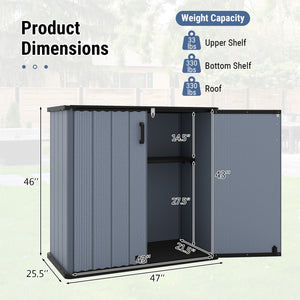 All-Weather Storage Box with Floor and Removable Shelf for Patio and Lawn-Gray