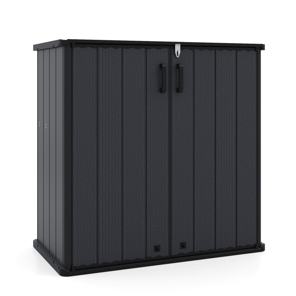All-Weather Storage Box with Floor and Removable Shelf for Patio and Lawn-Black