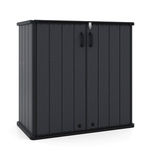 All-Weather Storage Box with Floor and Removable Shelf for Patio and Lawn-Black