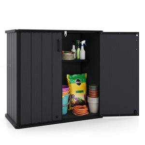All-Weather Storage Box with Floor and Removable Shelf for Patio and Lawn-Black