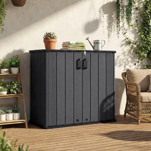All-Weather Storage Box with Floor and Removable Shelf for Patio and Lawn-Black