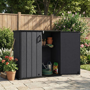 All-Weather Storage Box with Floor and Removable Shelf for Patio and Lawn-Black