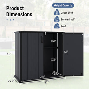 All-Weather Storage Box with Floor and Removable Shelf for Patio and Lawn-Black
