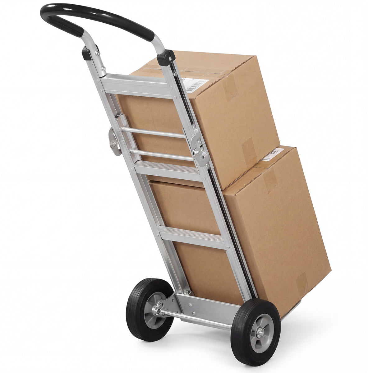 Aluminum Dolly Cart with 2 Rubber Wheels and Ergonomic Handle-Silver
