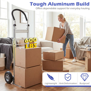 Aluminum Dolly Cart with 2 Rubber Wheels and Ergonomic Handle-Silver