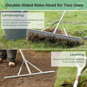 Aluminum Rake with 36 Inch Wide Rake Head and 68 Inch Long Handle