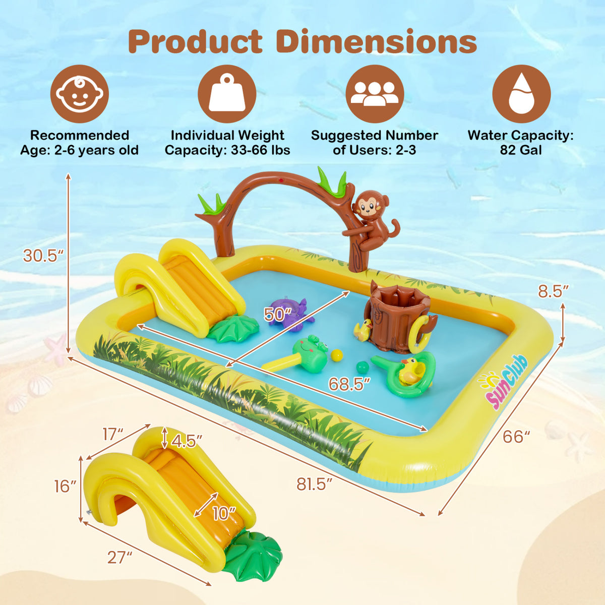 Animal Spray Pool with Slide for Backyard and Garden