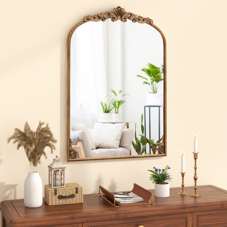 Arched Mirror for Wall Gold Traditional Vintage Ornate Baroque Mirror with Metal Frame-L
