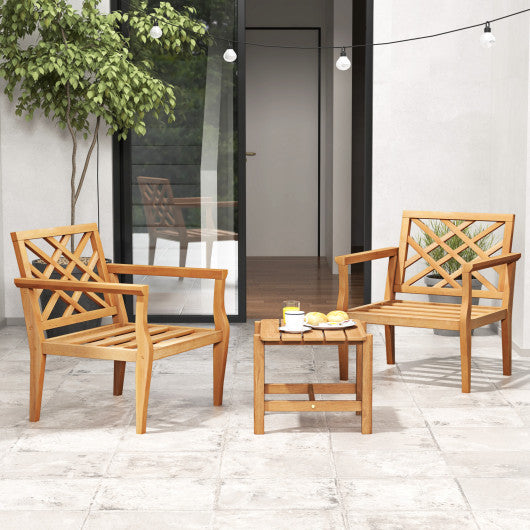 Teak Wood Slatted Patio Chair Armchair with Cozy Backrest and Armrests