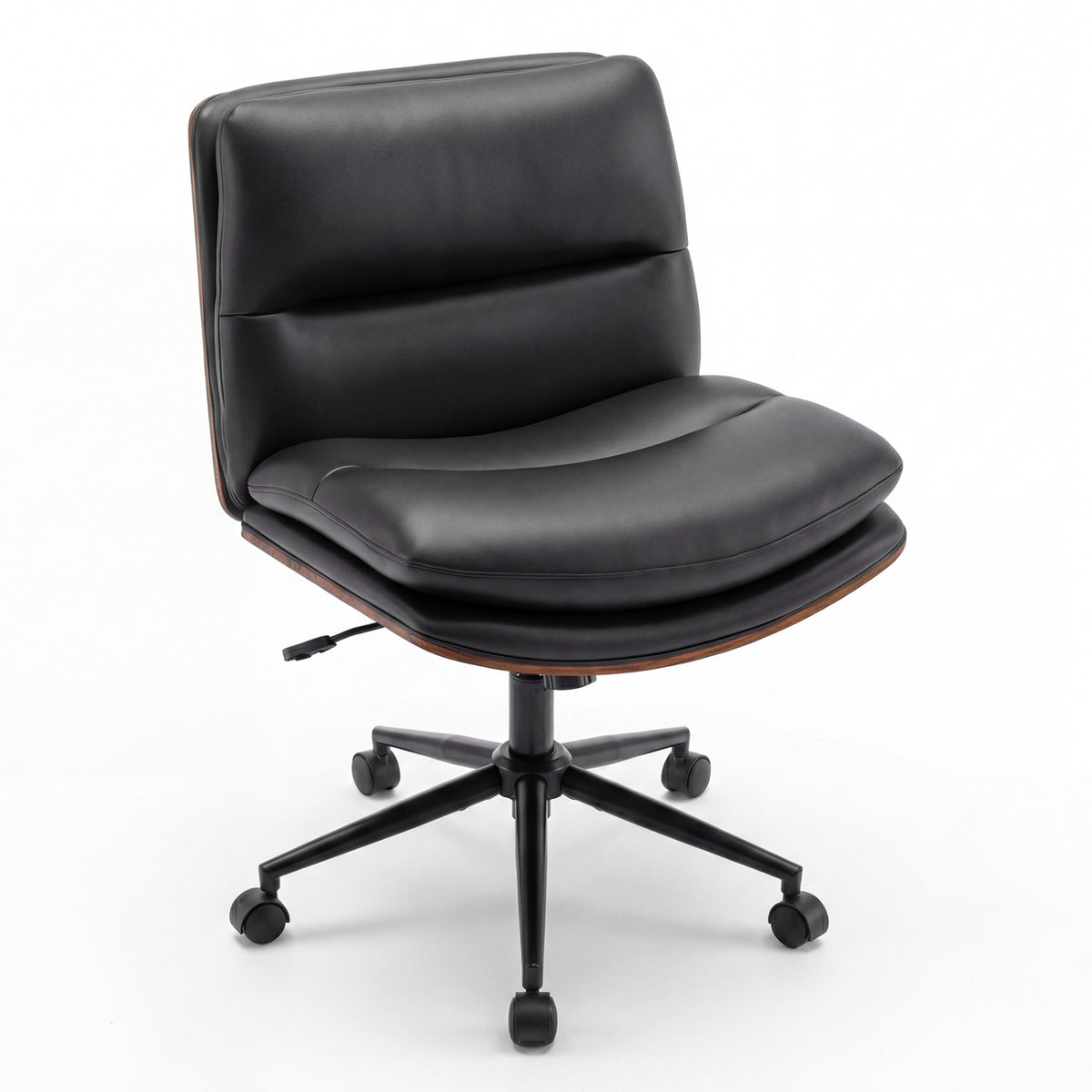 Armless Office Chair with Curved Backrest and Padded Seat-Black