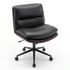 Armless Office Chair with Curved Backrest and Padded Seat-Black