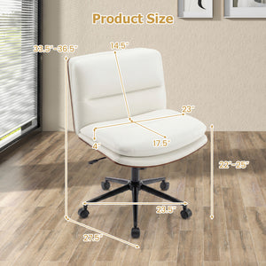 Armless Office Chair with Curved Backrest and Padded Seat-White