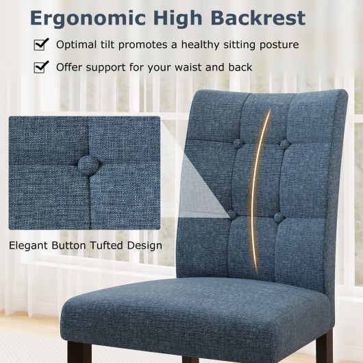 Set of 2 Tufted Dining Chairs Armless with Rubber Wood Legs-Dark Blue