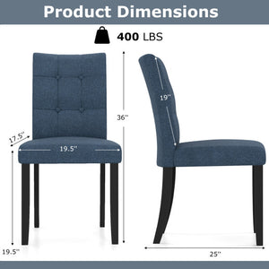 Set of 2 Tufted Dining Chairs Armless with Rubber Wood Legs-Dark Blue