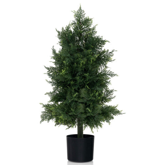 Artificial Cedar Topiary Tree with Plastic Nursery Pot for Porch and Office