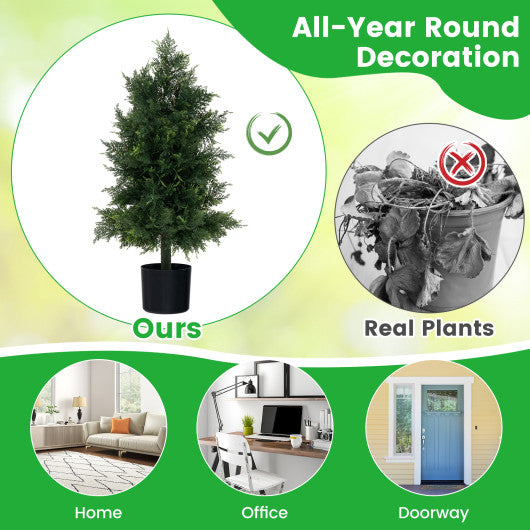 Artificial Cedar Topiary Tree with Plastic Nursery Pot for Porch and Office