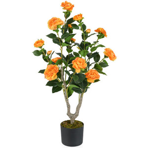 36 Inch Artificial Camellia Tree with Blooming Flower 1 Pack-Orange