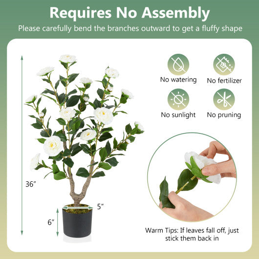 36 Inch Artificial Camellia Tree with Blooming Flower 1 Pack-White