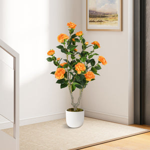 36 Inch Artificial Camellia Tree with Blooming Flower 2 Pack-Orange