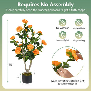 36 Inch Artificial Camellia Tree with Blooming Flower 2 Pack-Orange