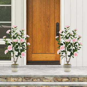 36 Inch Artificial Camellia Tree with Blooming Flower 2 Pack-Pink
