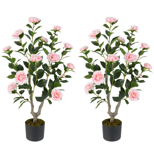 36 Inch Artificial Camellia Tree with Blooming Flower 2 Pack-Pink