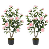 36 Inch Artificial Camellia Tree with Blooming Flower 2 Pack-Pink