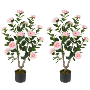 36 Inch Artificial Camellia Tree with Blooming Flower 2 Pack-Pink