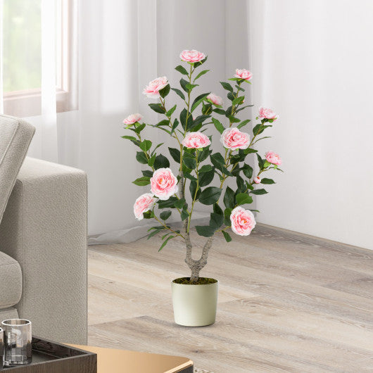 36 Inch Artificial Camellia Tree with Blooming Flower 2 Pack-Pink