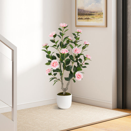 36 Inch Artificial Camellia Tree with Blooming Flower 2 Pack-Pink