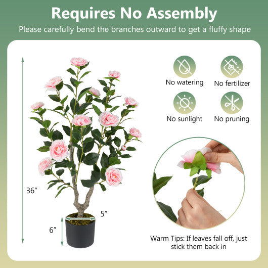 36 Inch Artificial Camellia Tree with Blooming Flower 2 Pack-Pink