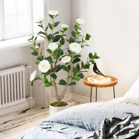 36 Inch Artificial Camellia Tree with Blooming Flower 2 Pack-White