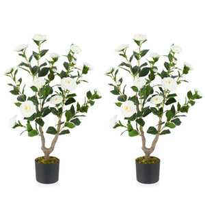 36 Inch Artificial Camellia Tree with Blooming Flower 2 Pack-White