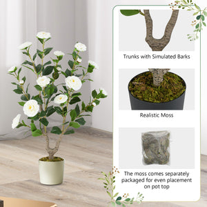 36 Inch Artificial Camellia Tree with Blooming Flower 2 Pack-White