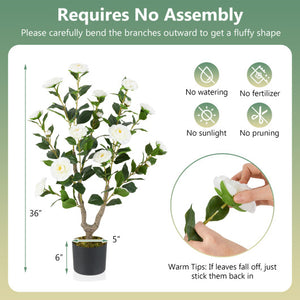 36 Inch Artificial Camellia Tree with Blooming Flower 2 Pack-White