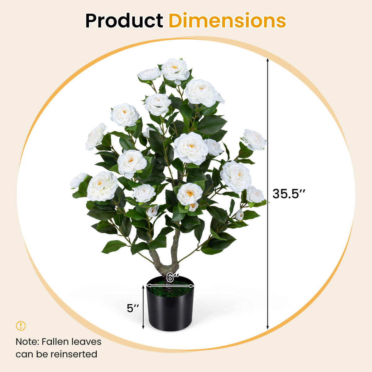 Artificial Camellia Tree Faux Flower Plant in Cement-Filled Pot-White