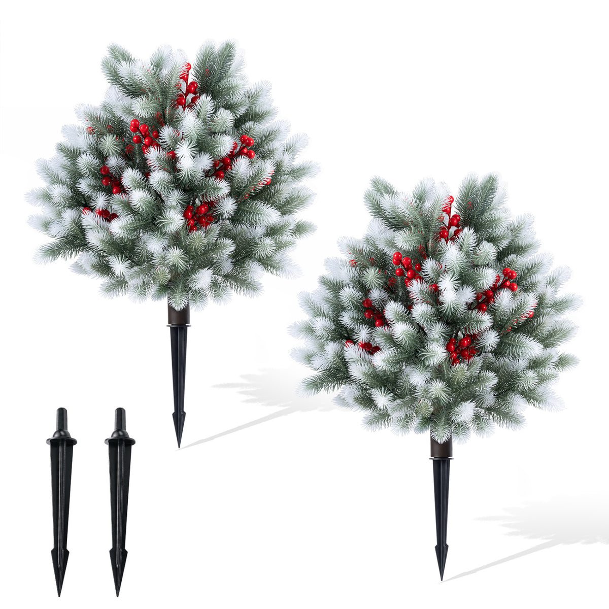 Set of 2 Artificial Cedar Topiary with Ground Spikes for Porch Patio Winter Decoration