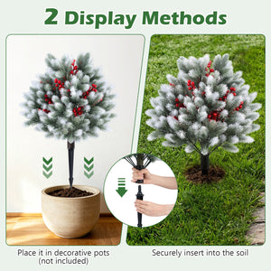 Set of 2 Artificial Cedar Topiary with Ground Spikes for Porch Patio Winter Decoration