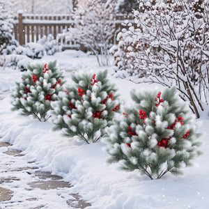 Set of 2 Artificial Cedar Topiary with Ground Spikes for Porch Patio Winter Decoration