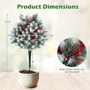 Set of 2 Artificial Cedar Topiary with Ground Spikes for Porch Patio Winter Decoration
