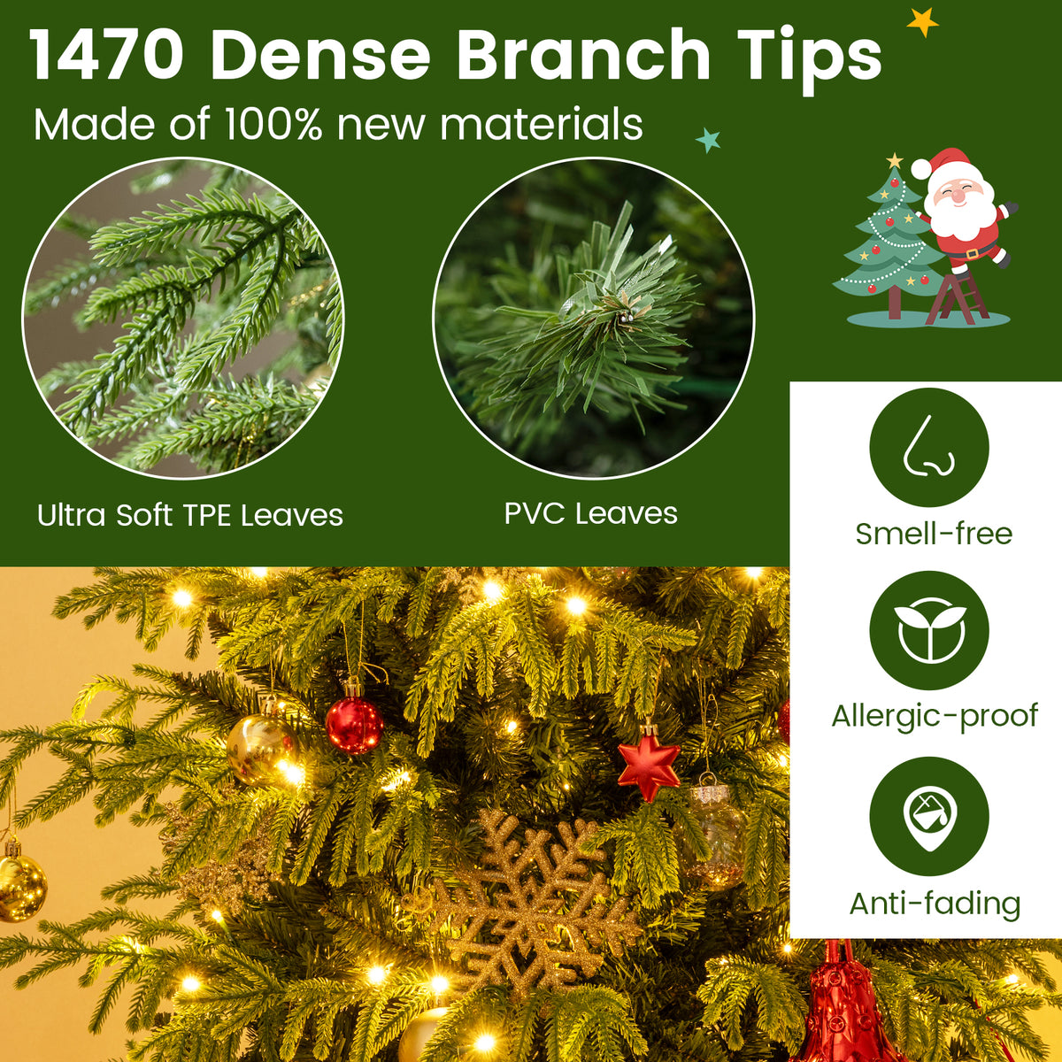Artificial Christmas Tree with LED Lights and PVC Mixed Branch Tips-8 Feet