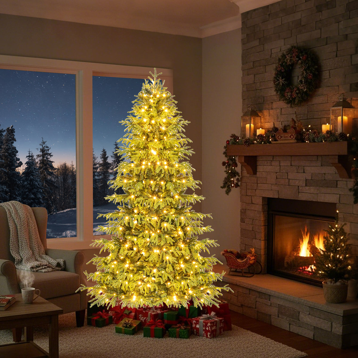 Artificial Christmas Tree with LED Lights and PVC Mixed Branch Tips-6